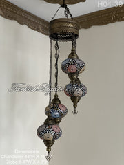 4 (L) BALL TURKISH WATER DROP MOSAIC CHANDELIER WİTH LARGE GLOBES H04-39