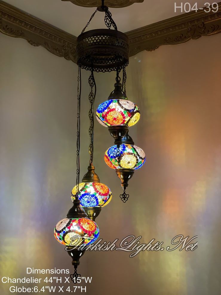 4 (L) BALL TURKISH WATER DROP MOSAIC CHANDELIER WİTH LARGE GLOBES 10 TO CHOOSE