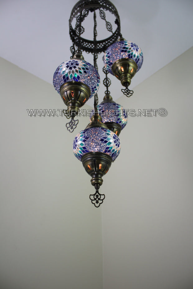 5-BALL SULTAN MOSAIC CHANDELIER (MEDIUM GLOBES) - TurkishLights.NET