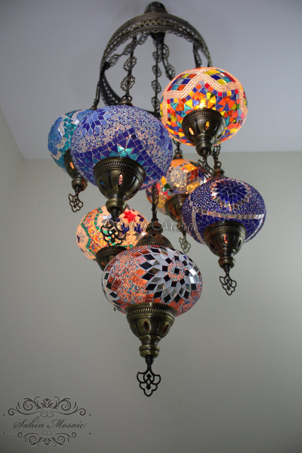 7 - BALL SULTAN TURKISH MOSAIC CHANDELIER (LARGE GLOBES) - TurkishLights.NET