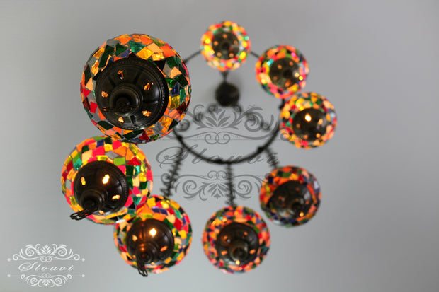 TURKISH MOSAIC LAMP, Water Drop Style CHANDELIER IN 8 GLOBES - TurkishLights.NET