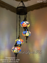 4 (L) BALL TURKISH WATER DROP MOSAIC CHANDELIER WİTH LARGE GLOBES H04-39