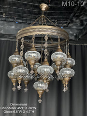 15-BALL TURKISH SULTAN MOSAIC CHANDELIER, LARGE GLOBES,  9 TO CHOOSE