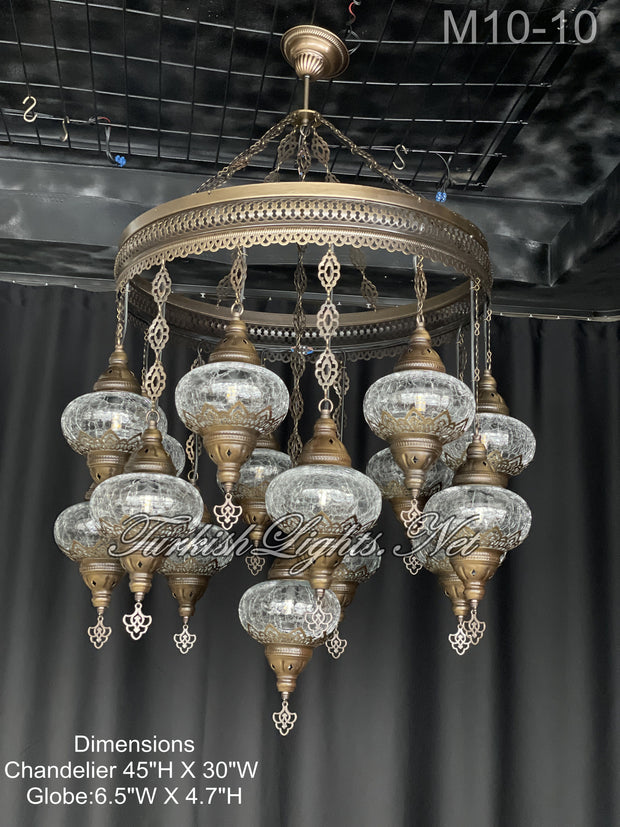 15-BALL TURKISH SULTAN OTTOMAN CHANDELIER, LARGE GLOBES ID: M10-10