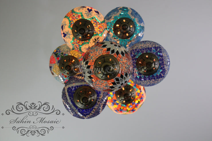 7 - BALL SULTAN TURKISH MOSAIC CHANDELIER (LARGE GLOBES) - TurkishLights.NET