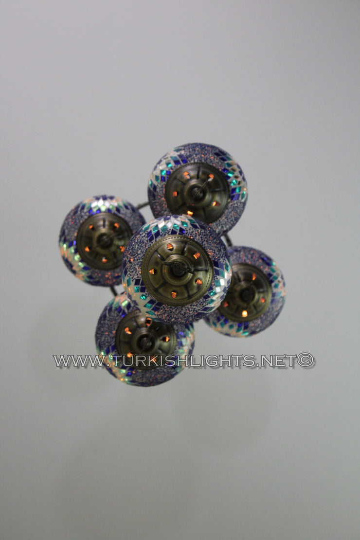 5-BALL SULTAN MOSAIC CHANDELIER (MEDIUM GLOBES) - TurkishLights.NET