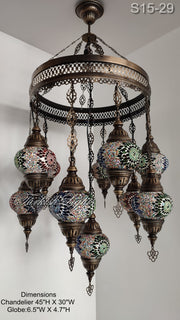 15-BALL TURKISH SULTAN MOSAIC CHANDELIER, MEDİUM GLOBES ID: S15-29