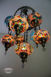 9-BALL TURKISH SULTAN MOSAIC CHANDELIER WITH NO3 (LARGE) GLOBES - TurkishLights.NET