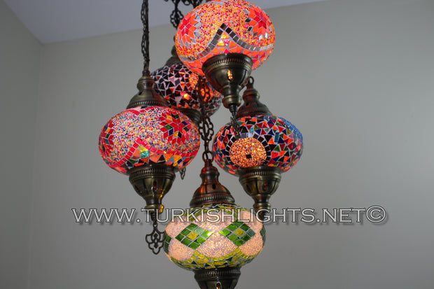 5-BALL SULTAN MOSAIC CHANDELIER (LARGE GLOBES) - TurkishLights.NET