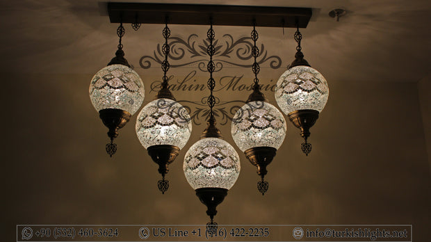 Kitchen Island Pendant With 5 L(20 cm ) Globes, ID: 111 - TurkishLights.NET