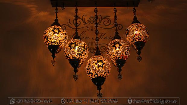 Kitchen Island Pendant With 5 L(20 cm ) Globes, ID: 111 - TurkishLights.NET