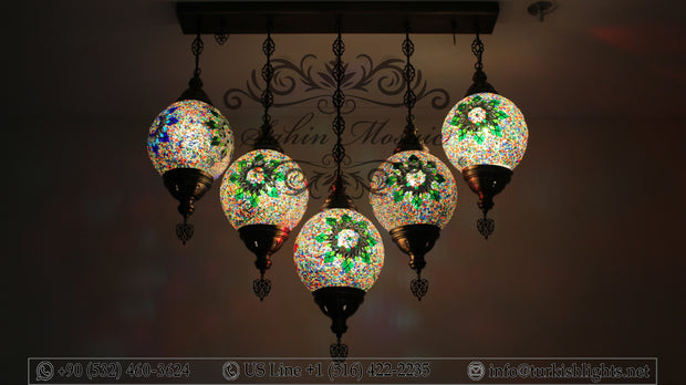 Kitchen Island Pendant With 5 L(20 cm ) Globes, ID: 111 - TurkishLights.NET