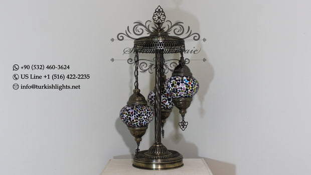 3 Ball ShortTurkish Mosaic Floor/Table lamp With Medium Globs ID:113 - TurkishLights.NET