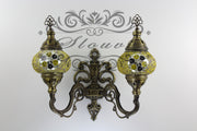 Turkish Mosaic Double Wall Sconce, With Medium Globes, Upward - TurkishLights.NET