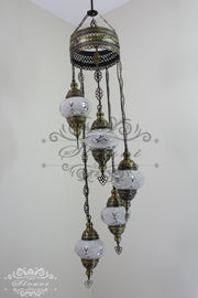 5 BALL TURKISH MOSAIC CHANDELIER WITH MEDIUM GLOBES - TurkishLights.NET