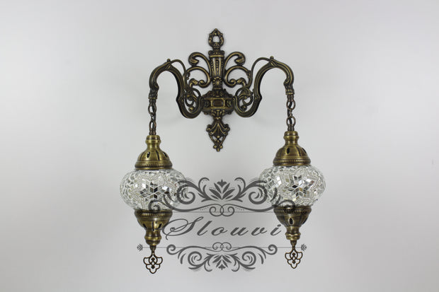 Turkish Mosaic Double Wall Sconce, With Medium Globes - TurkishLights.NET