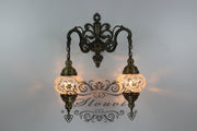 Turkish Mosaic Double Wall Sconce, With Medium Globes - TurkishLights.NET