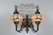 Turkish Mosaic Double Wall Sconce, With Large Globes, Upward - TurkishLights.NET