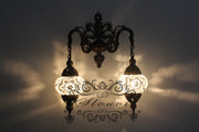 Turkish Mosaic Double Wall Sconce, With Medium Globes - TurkishLights.NET