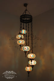 7 - BALL TURKISH MOSAIC CHANDELIER, LARGE GLOBES - TurkishLights.NET