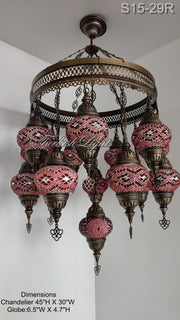 15-BALL TURKISH SULTAN MOSAIC CHANDELIER, MEDİUM GLOBES ID: S15-29R