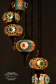 7 - BALL TURKISH MOSAIC CHANDELIER, LARGE GLOBES - TurkishLights.NET