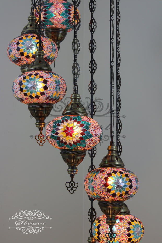 7 - BALL TURKISH MOSAIC CHANDELIER, LARGE GLOBES - TurkishLights.NET