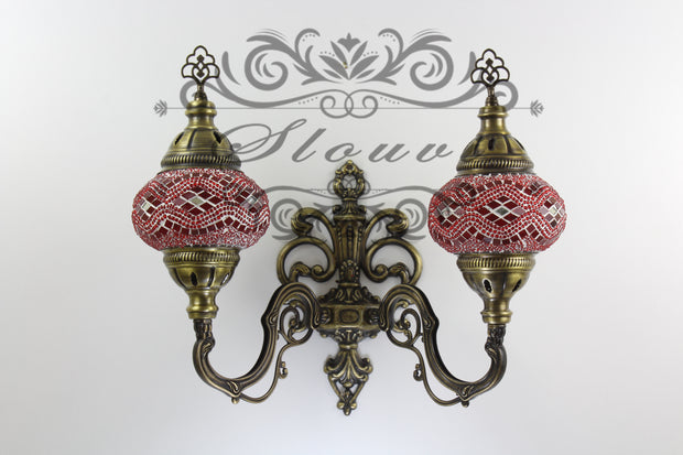 Turkish Mosaic Double Wall Sconce, With Medium Globes, Upward - TurkishLights.NET