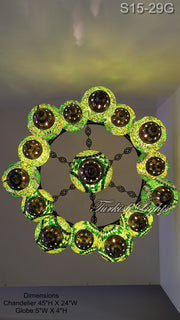 15-BALL TURKISH SULTAN MOSAIC CHANDELIER, MEDİUM GLOBES ID: S15-29G