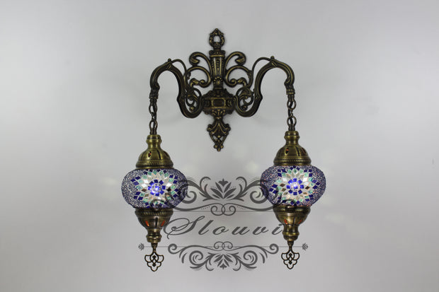 Turkish Mosaic Double Wall Sconce, With Medium Globes - TurkishLights.NET