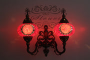 Turkish Mosaic Double Wall Sconce, With Large Globes, Upward - TurkishLights.NET