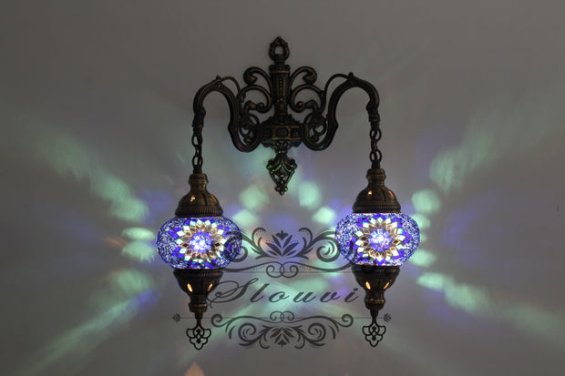 Turkish Mosaic Double Wall Sconce, With Medium Globes - TurkishLights.NET