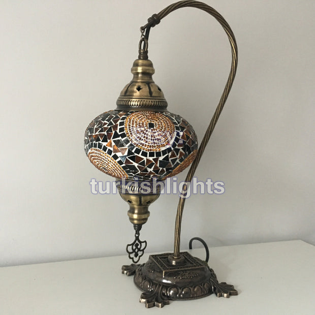 SWAN NECK MOSAIC TABLE LAMP, LARGE GLOBE - TurkishLights.NET