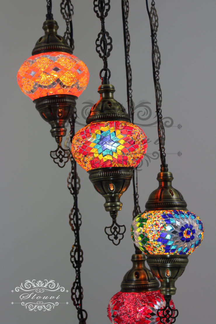 5 BALL TURKISH MOSAIC CHANDELIER WITH MEDIUM GLOBES - TurkishLights.NET