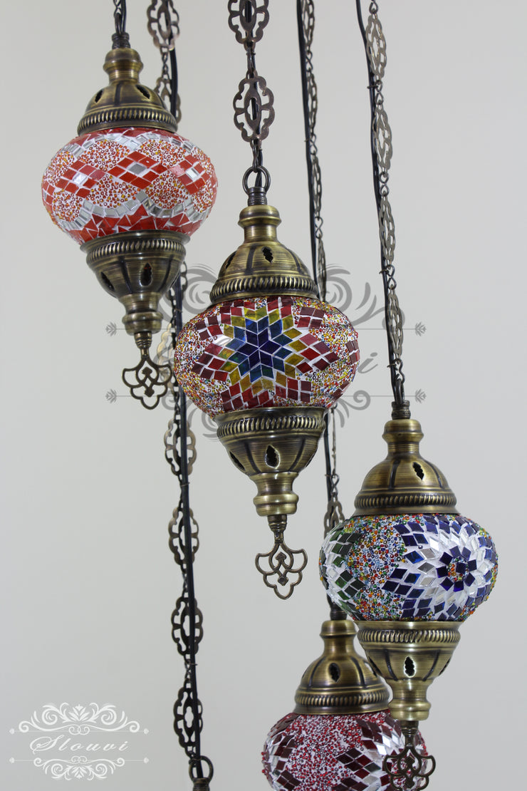 5 BALL TURKISH MOSAIC CHANDELIER WITH MEDIUM GLOBES - TurkishLights.NET