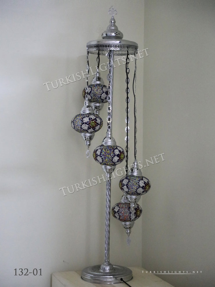 FLOOR LAMP WITH  5 Large GLOBES and CHROME FINISH ,ID:132 - TurkishLights.NET