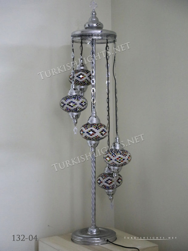 FLOOR LAMP WITH  5 LARGE GLOBES and CHROME FINISH ,ID:132 - TurkishLights.NET