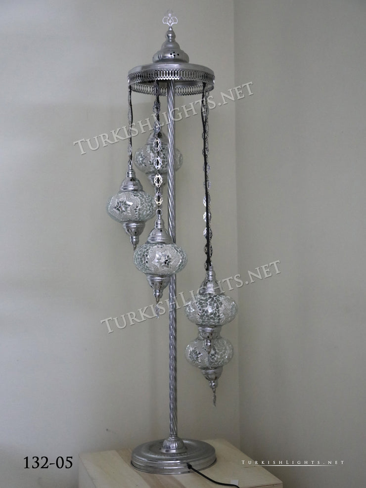 FLOOR LAMP WITH  5 LARGE GLOBES and CHROME FINISH ,ID:132 - TurkishLights.NET