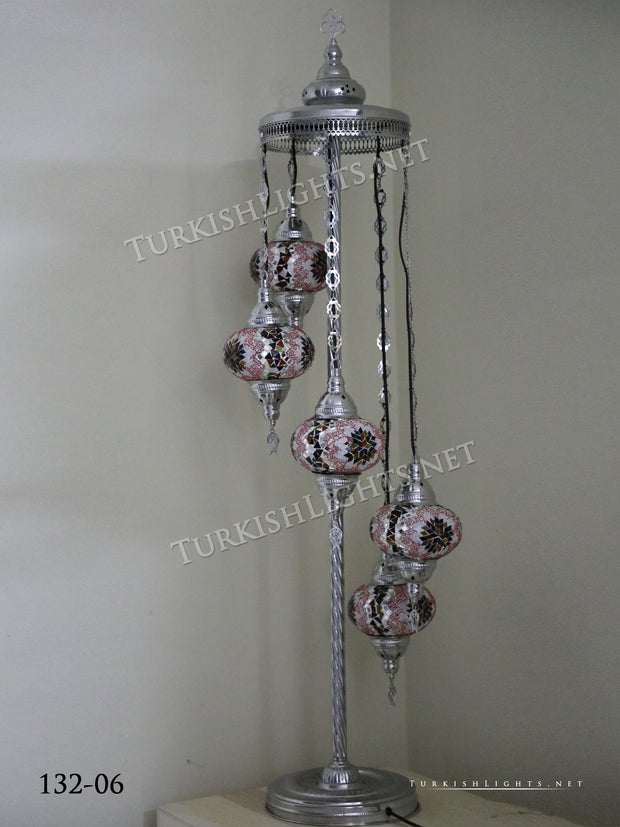 FLOOR LAMP WITH  5 LARGE GLOBES and CHROME FINISH ,ID:132 - TurkishLights.NET