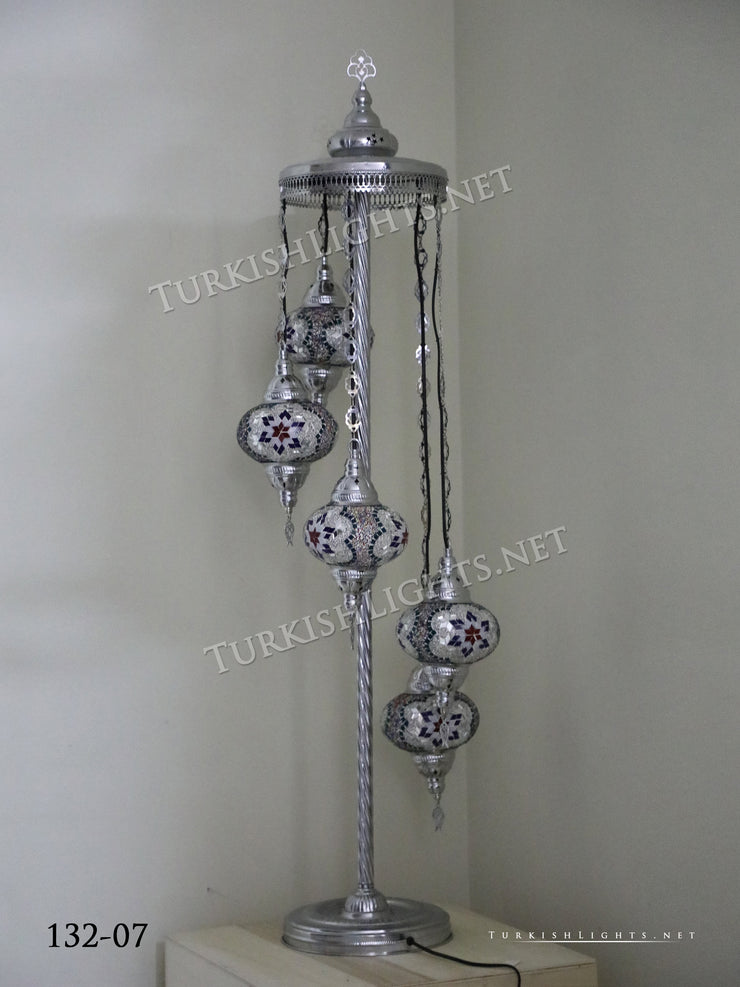 FLOOR LAMP WITH  5 LARGE GLOBES and CHROME FINISH ,ID:132 - TurkishLights.NET