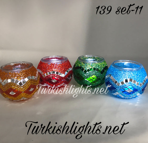 Set Of 4 Turkish Mosaic Candle Holders,ID: 139-11 - TurkishLights.NET