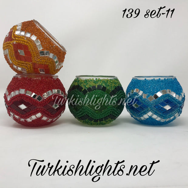 Set Of 4 Turkish Mosaic Candle Holders,ID: 139-11 - TurkishLights.NET