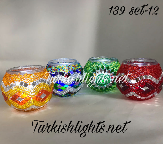 Set Of 4 Turkish Mosaic Candle Holders,ID: 139-12 - TurkishLights.NET