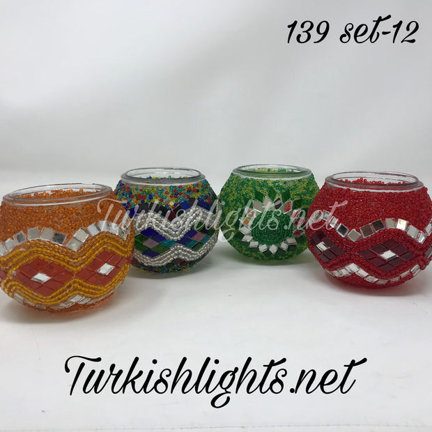 Set Of 4 Turkish Mosaic Candle Holders,ID: 139-12 - TurkishLights.NET