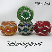 Set Of 4 Turkish Mosaic Candle Holders,ID: 139-12 - TurkishLights.NET