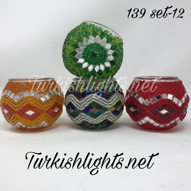 Set Of 4 Turkish Mosaic Candle Holders,ID: 139-12 - TurkishLights.NET