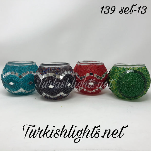 Set Of 4 Turkish Mosaic Candle Holders,ID: 139-13 - TurkishLights.NET