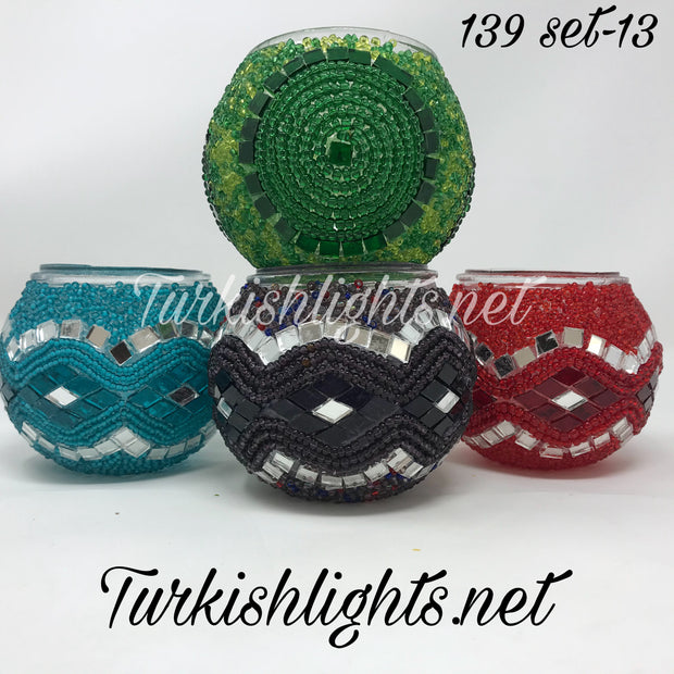 Set Of 4 Turkish Mosaic Candle Holders,ID: 139-13 - TurkishLights.NET