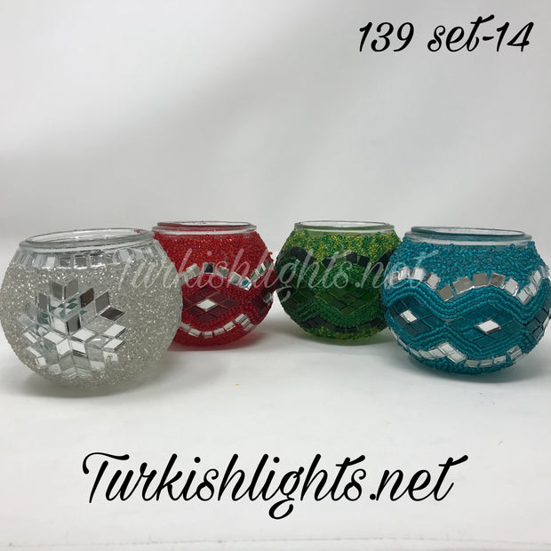 Set Of 4 Turkish Mosaic Candle Holders,ID: 139-14 - TurkishLights.NET