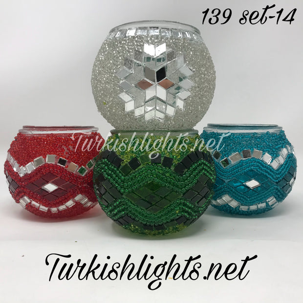 Set Of 4 Turkish Mosaic Candle Holders,ID: 139-14 - TurkishLights.NET